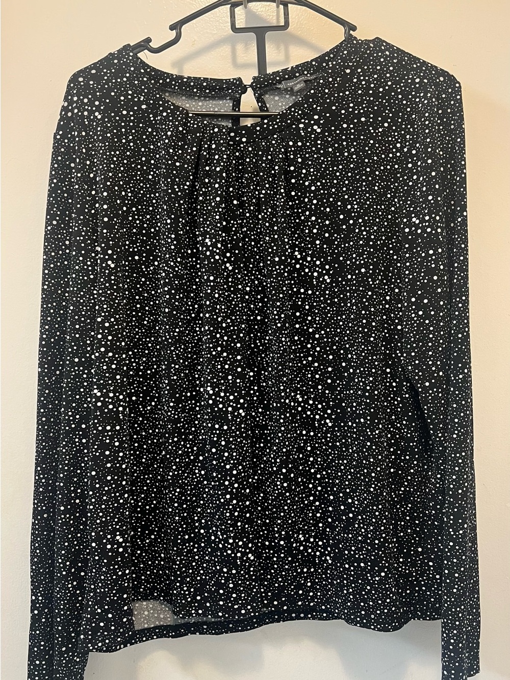 Adrianna Papell Black Blouse with White Dot Print